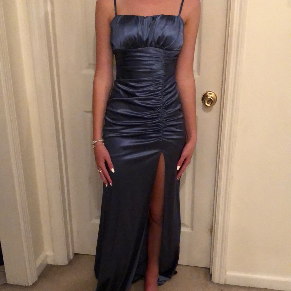 Blue silk dress